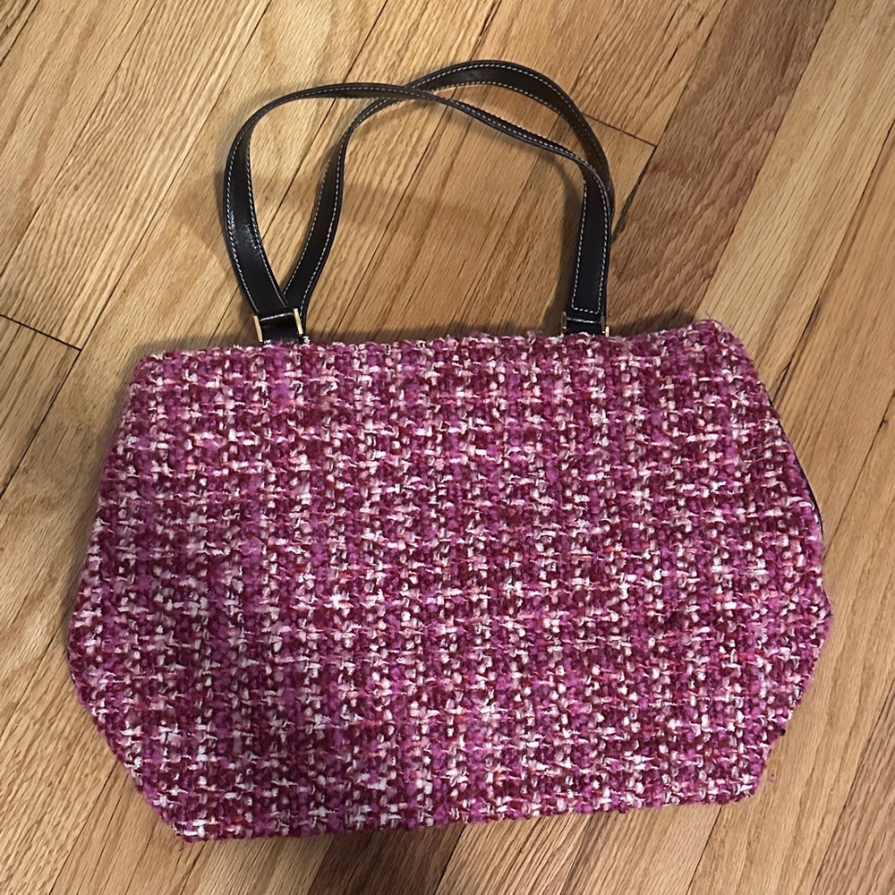 Kate Spade Pink Tweed Tote with Black Handles